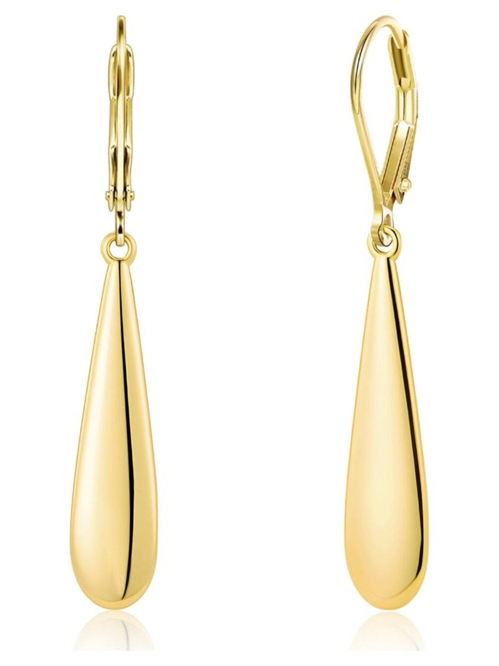 Long Teardrop Dangle Drop Earrings Gold Plated 14k Lever Back